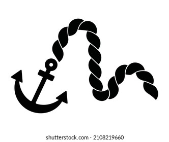 Silhouette vector illustration of rope and anchor.