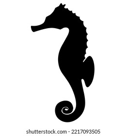 Silhouette vector illustration of a seahorse on a white background. Side view of black seahorse. Great for logos, cards, banners, posters.