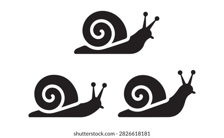 A Silhouette vector illustration set of three snail shell silhouettes including white background.