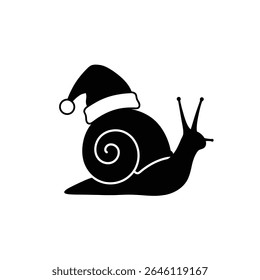 Silhouette vector illustration of a snail with Christmas hat icon.