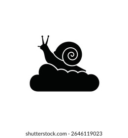 Silhouette vector illustration of a snail riding a cloud icon.