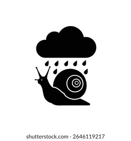 Silhouette vector illustration of a snail under a raincloud icon.