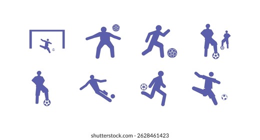 Silhouette vector illustration of soccer or football players in action showing various playing poses, movement, and sports activity dynamic concepts