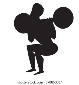 Silhouette vector illustration. Squats exercise. Cartoon style athlete. Isolated vector on white background