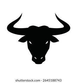 Silhouette vector illustration of Taurus (bull) with a strong angular head and horns on a white background.