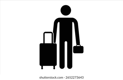  Silhouette vector illustration of a traveler carrying luggage and a handbag symbolizing tourism business travel and airport transportation Great for travel agencies apps and infographics