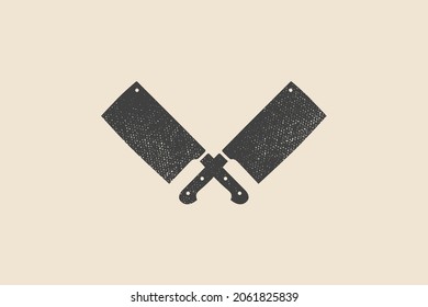 Silhouette vector illustration of two crossed knives on a light isolated background. Design element for shop, market, packaging, labels and logo. Vector illustration.