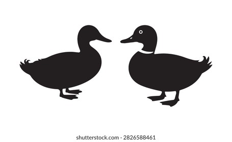 A Silhouette vector illustration of two duck birds silhouettes including white background.