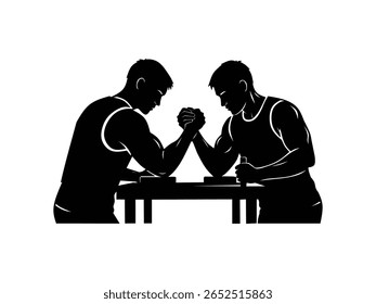 silhouette vector illustration of two men doing arm wrestling isolated with white background