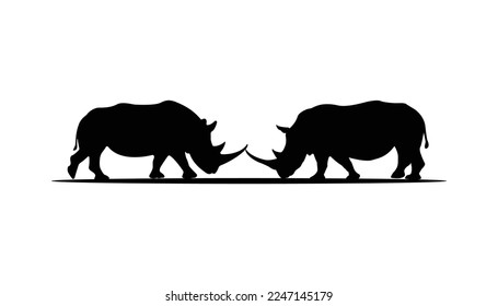 Silhouette vector illustration of two rhinoceros Rhino is about to fight. For logo. Rhino Vector.