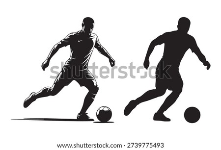 Silhouette vector illustration of two soccer players kicking a ball