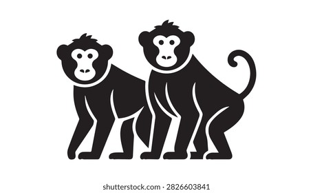 A Silhouette vector illustration of two Vervet Monkey
 silhouettes including white background.