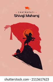 Silhouette Vector Illustration and typography of Chhatrapati Shivaji Maharaj Indian Maratha warrior king poster 
