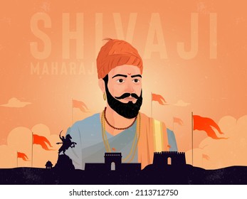 Silhouette Vector Illustration and typography of Chhatrapati Shivaji Maharaj Indian Maratha warrior king poster 
