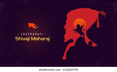 Silhouette Vector Illustration and typography of Chhatrapati Shivaji Maharaj Indian Maratha warrior king poster 
