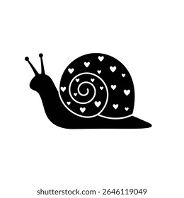 Silhouette vector illustration of a Valentine snail with hearts icon.