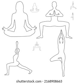 Silhouette vector illustration of yoga. The concept of fitness, Gymnastics, Aerobics. A set of yoga poses female silhouette