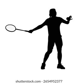 Silhouette, Vektorbild der Badmintonbewegung, einzeln auf weißem Hintergrund.