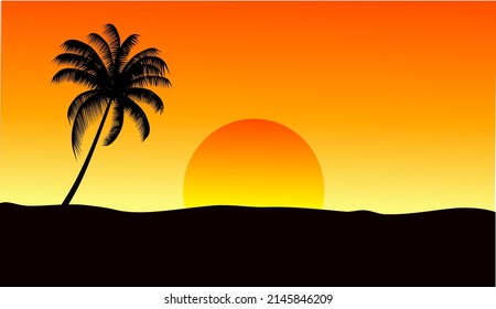 Silhouette Vector Image Coconut Trees Sunset Stock Vector (Royalty Free ...