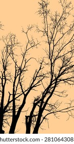 Silhouette vector image with one black tree on a color background - illustration.