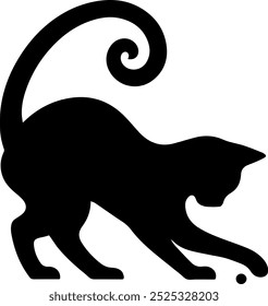 silhouette vector image of a playful cat playing with ball