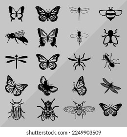 silhouette vector insect icons set