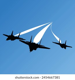 Silhouette vector jet plane in action flight isolated white background