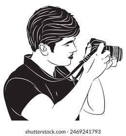 silhouette vector, lineart cameraman, photographer or a man using a camera