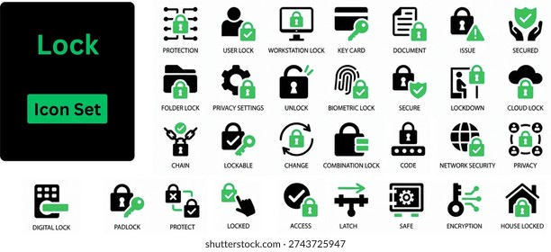 Silhouette vector of Lock icon set
