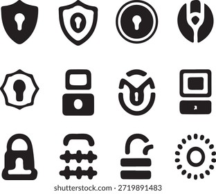Conjunto de iconos de seguridad de llave de bloqueo de Vector de silueta