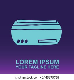 Silhouette Vector Logo of Blue Aircon Technology and Equipment for Cooling on Gradient Color Background Violet and Pink. Illustration for Print, Element, Concept, and Template.