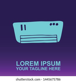Silhouette Vector Logo of Blue Aircon Technology and Equipment for Cooling on Gradient Color Background Violet and Pink. Illustration for Print, Element, Concept, and Template.