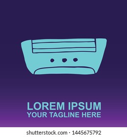 Silhouette Vector Logo of Blue Aircon Technology and Equipment for Cooling on Gradient Color Background Violet and Pink. Illustration for Print, Element, Concept, and Template.