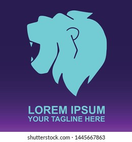 Silhouette Vector Logo of Blue Animal Lion King on Gradient Color Background Violet and Pink. Illustration for Print, Element, Concept, and Template.