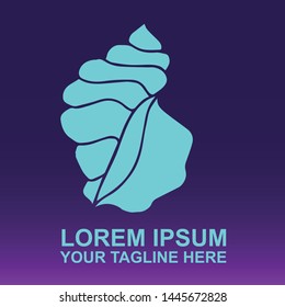 Silhouette Vector Logo of Blue Aquatic and Exotic Ocean Seashell on Gradient Color Background Violet and Pink. Illustration for Print, Element, Concept, and Template.