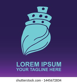 Silhouette Vector Logo of Blue Aquatic and Exotic Ocean Seashell on Gradient Color Background Violet and Pink. Illustration for Print, Element, Concept, and Template.