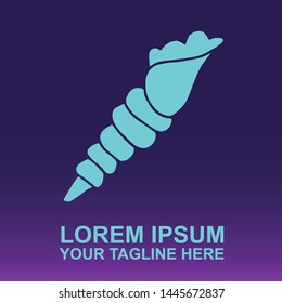 Silhouette Vector Logo of Blue Aquatic and Exotic Ocean Seashell on Gradient Color Background Violet and Pink. Illustration for Print, Element, Concept, and Template.