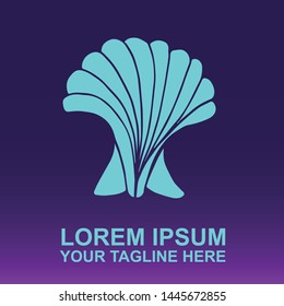 Silhouette Vector Logo of Blue Aquatic and Exotic Ocean Seashell on Gradient Color Background Violet and Pink. Illustration for Print, Element, Concept, and Template.