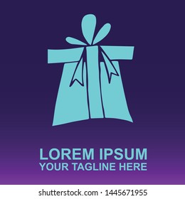 Silhouette Vector Logo of Blue Birthday, Holiday and Christmas Gift Box on Gradient Color Background Violet and Pink. Illustration for Print, Element, Concept, and Template.
