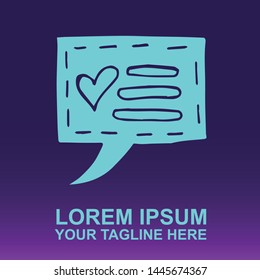 Silhouette Vector Logo of Blue Bubble Speech and Message on Gradient Color Background Violet and Pink. Illustration for Print, Element, Concept, and Template.