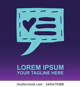 Silhouette Vector Logo of Blue Bubble Speech and Message on Gradient Color Background Violet and Pink. Illustration for Print, Element, Concept, and Template.