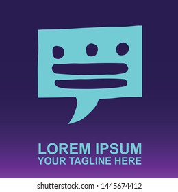 Silhouette Vector Logo of Blue Bubble Speech and Message on Gradient Color Background Violet and Pink. Illustration for Print, Element, Concept, and Template.