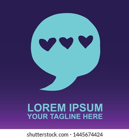 Silhouette Vector Logo of Blue Bubble Speech and Message on Gradient Color Background Violet and Pink. Illustration for Print, Element, Concept, and Template.