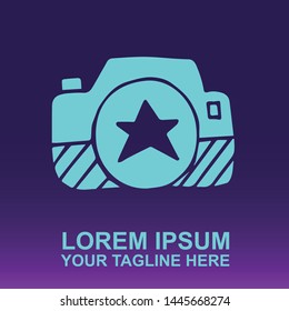 Silhouette Vector Logo of Blue Camera Technology for Photography and Film on Gradient Color Background Violet and Pink. Illustration for Print, Element, Concept, and Template.