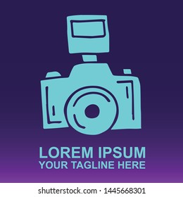 Silhouette Vector Logo of Blue Camera Technology for Photography and Film on Gradient Color Background Violet and Pink. Illustration for Print, Element, Concept, and Template.
