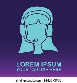 Silhouette Vector Logo of Blue Freelance Virtual Assistant on Gradient Color Background Violet and Pink. Illustration for Print, Element, Concept, and Template.