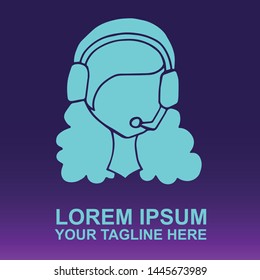 Silhouette Vector Logo of Blue Freelance Virtual Assistant on Gradient Color Background Violet and Pink. Illustration for Print, Element, Concept, and Template.
