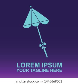 Silhouette Vector Logo of Blue Open Umbrella or Parasol for Rainy and Autumn Season on Gradient Color Background Violet and Pink. Illustration for Print, Element, Concept, and Template.