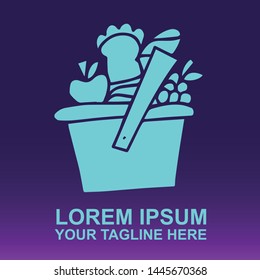 Silhouette Vector Logo of Blue Summer Basket of Food and Meal for Picnic on Gradient Color Background Violet and Pink. Illustration for Print, Element, Concept, and Template.
