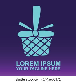 Silhouette Vector Logo of Blue Summer Basket of Food and Meal for Picnic on Gradient Color Background Violet and Pink. Illustration for Print, Element, Concept, and Template.
